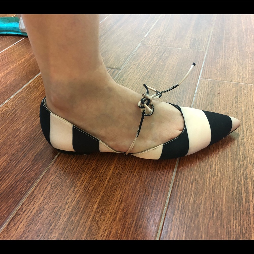 Black nude strip satin flat shoes in size 35.5/36